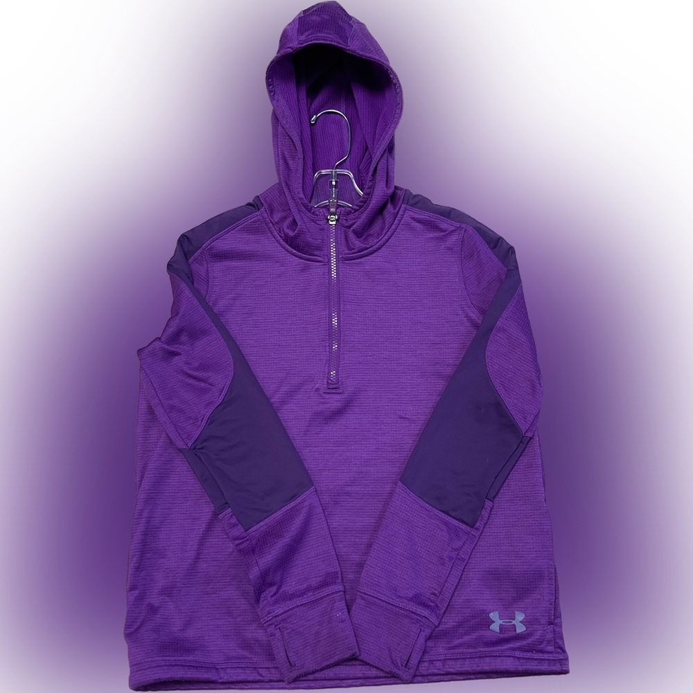 Under Armour 1/4 Zip Hoodie Sweater Youth Large Purple Cold Gear Stretch